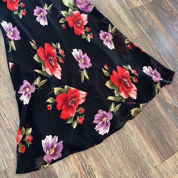 Mosaic S/S Dress Size 14 Black Purple Red Floral Sequins Sheer Overlay Long Maxi - Picture 10 of 14